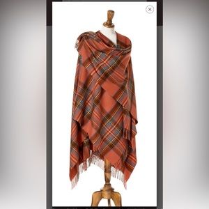 Bronte By Moon Ruana Merino Wool Warm Red Antique Royal Stewart Tartan Plaid EUC